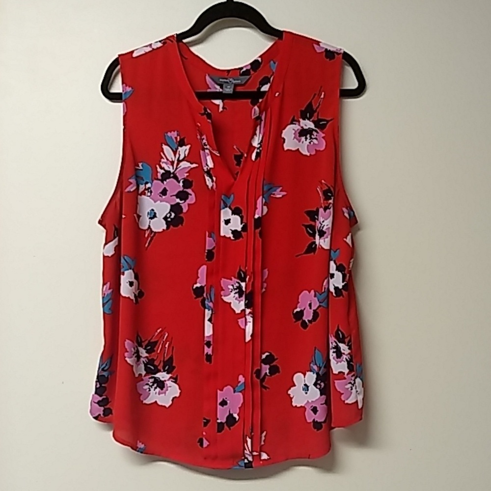 Market &Spruce Sleeveless Red Floral Blouse, 2X